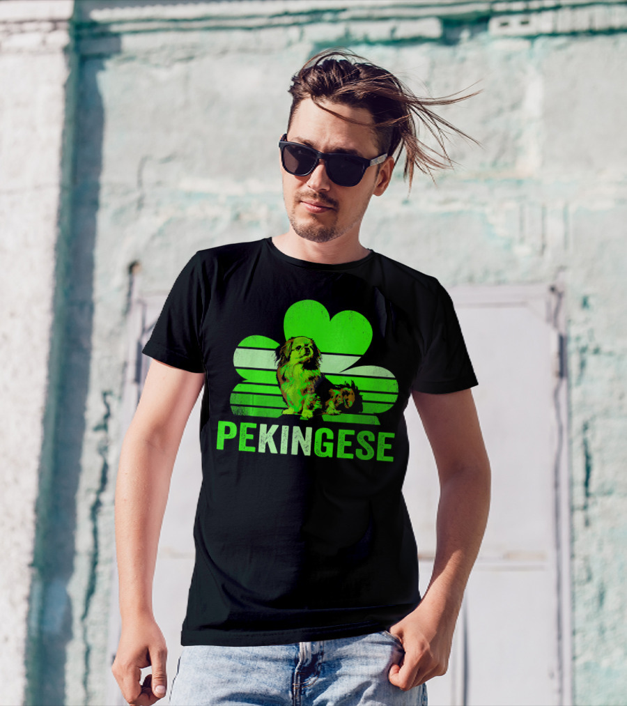 Pekingese Clover Green Stripes T-Shirt