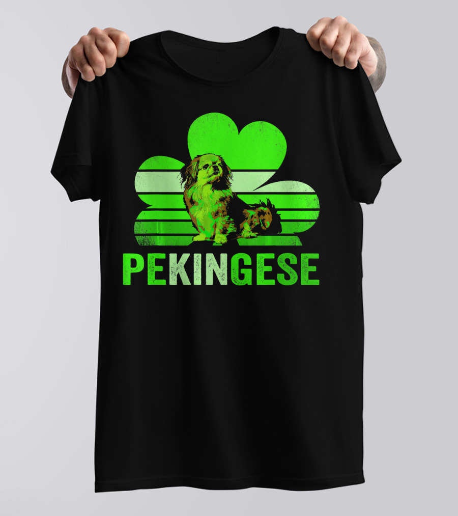 Pekingese Clover Green Stripes T-Shirt
