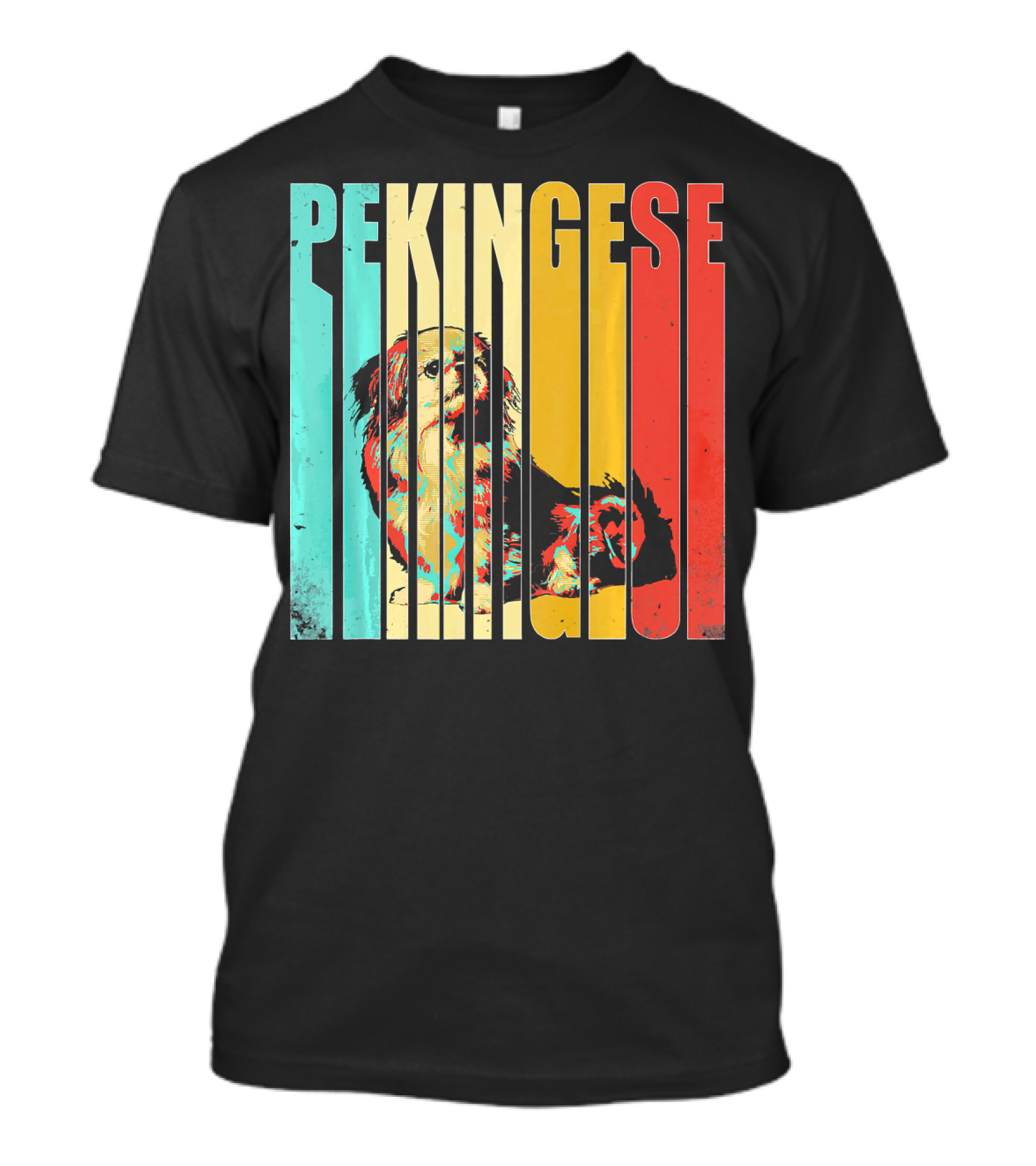 Vintage Pekingese Dog Retro Color Stripes T-Shirt
