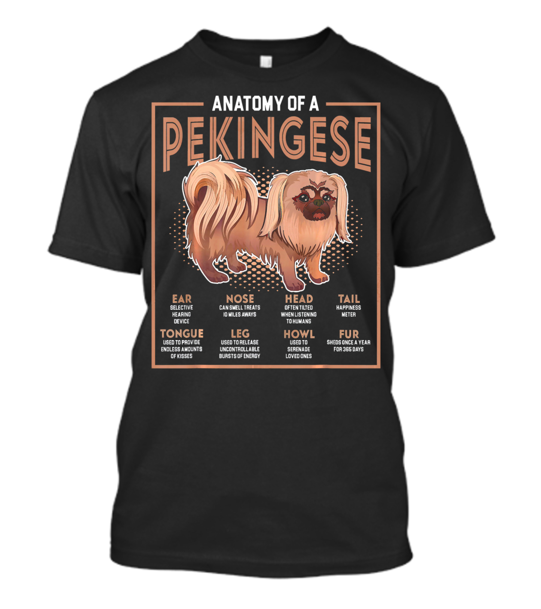 Anatomy Of A Pekingese Ear Nose Head Tongue Leg Howl Tail Fur T-Shirt