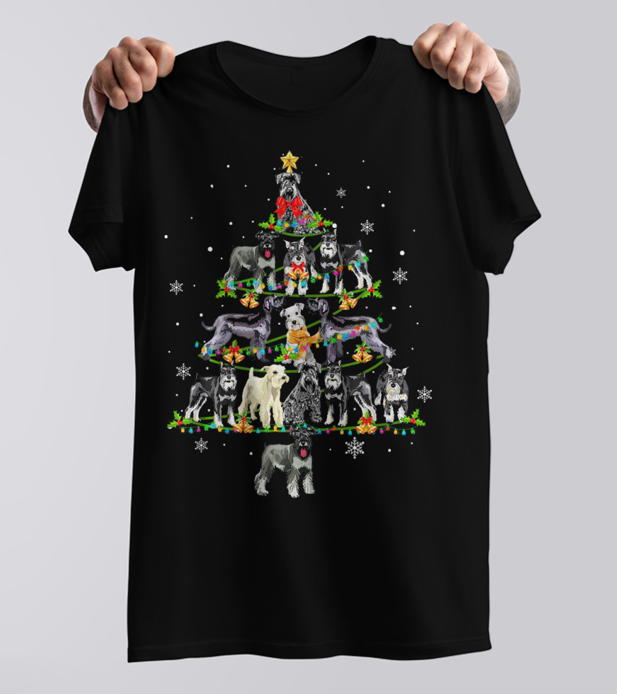 Cute Miniature Schnauzer Christmas Tree With Dogs And Snowflakes T-Shirt