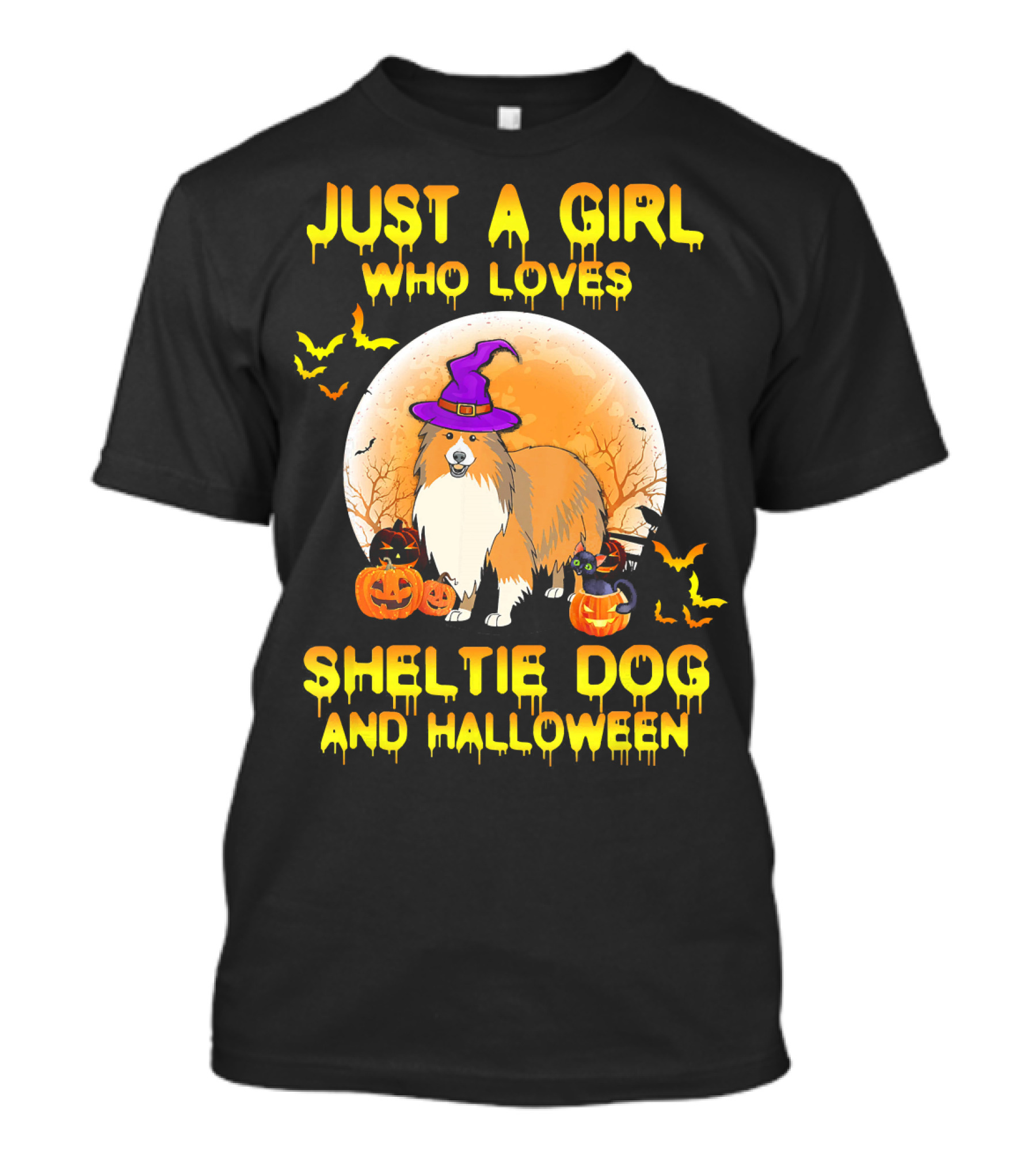 Just A Girl Who Loves Sheltie Dog And Halloween T-Shirt