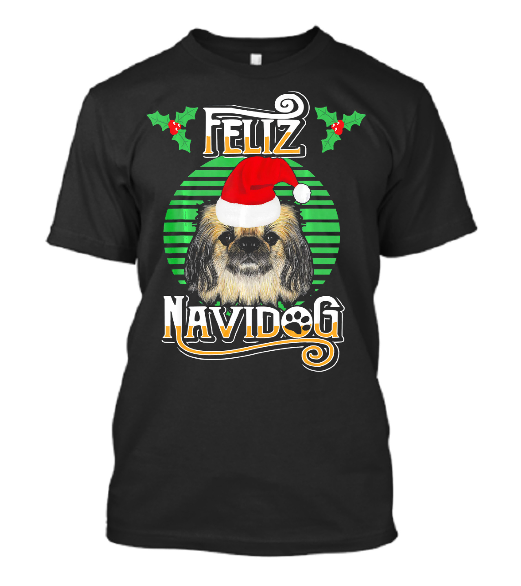 Feliz Navidog Pekingese Christmas Holiday Santa Hat T-Shirt