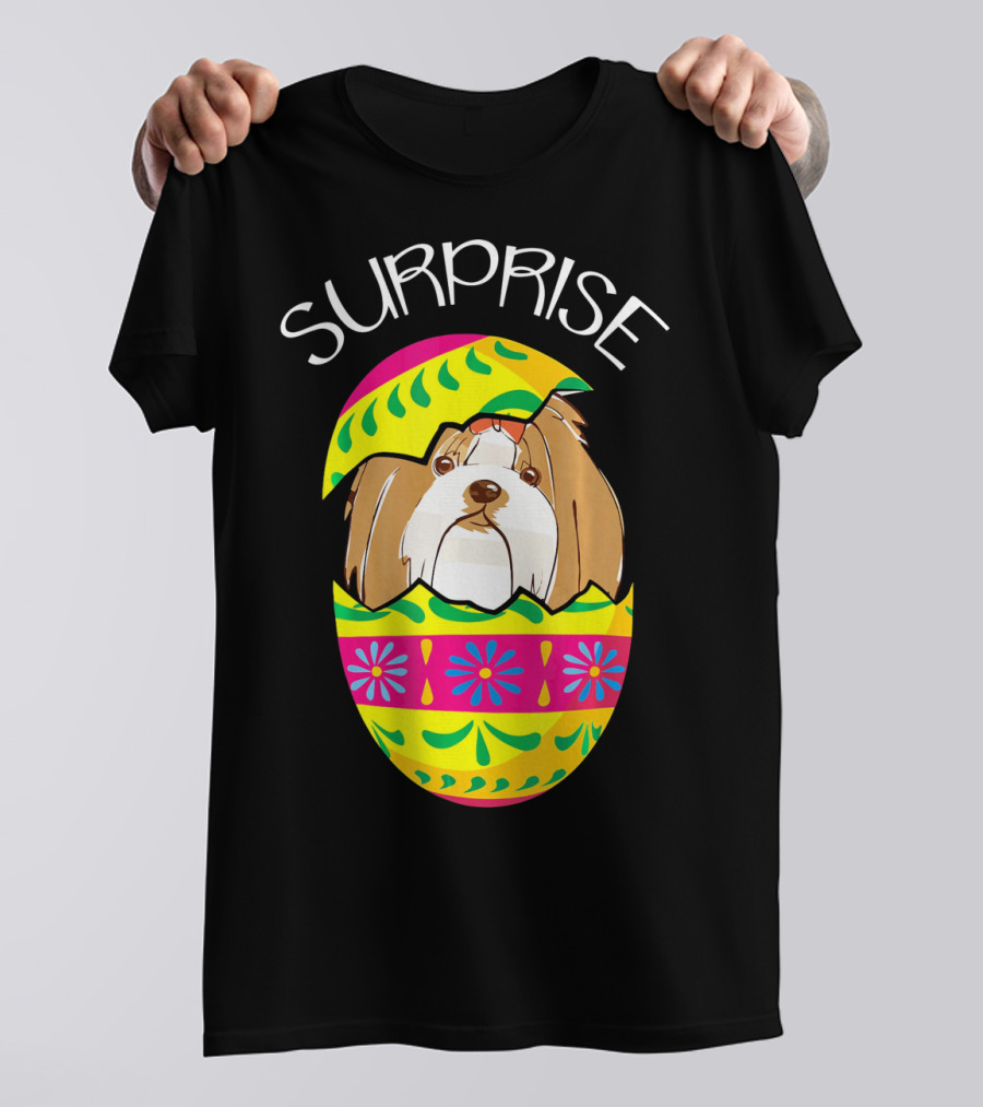 Surprise Funny Cute Puppy Lhasa Apso In Easter Egg T-Shirt