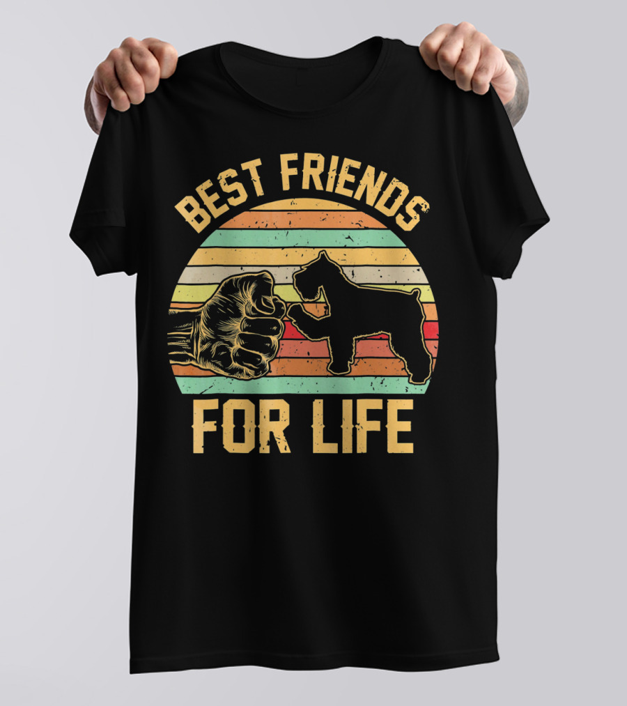 Best Friends For Life Schnauzer Dog Retro Fist Bump T-Shirt