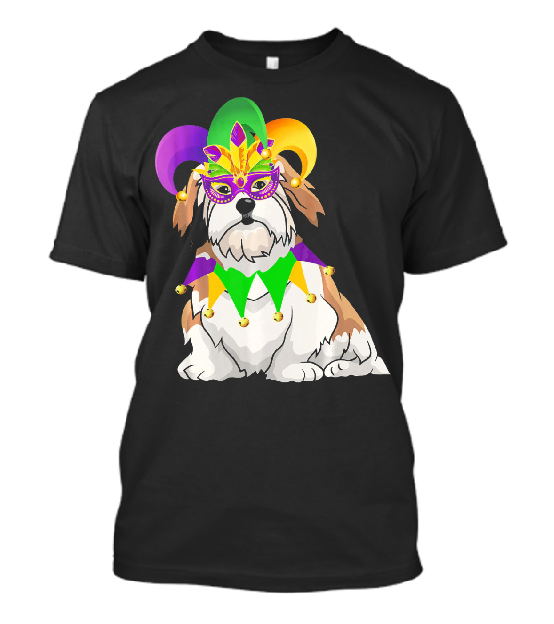 Lhasa Apso Mardi Gras Jester Dog Mask Costume T-Shirt