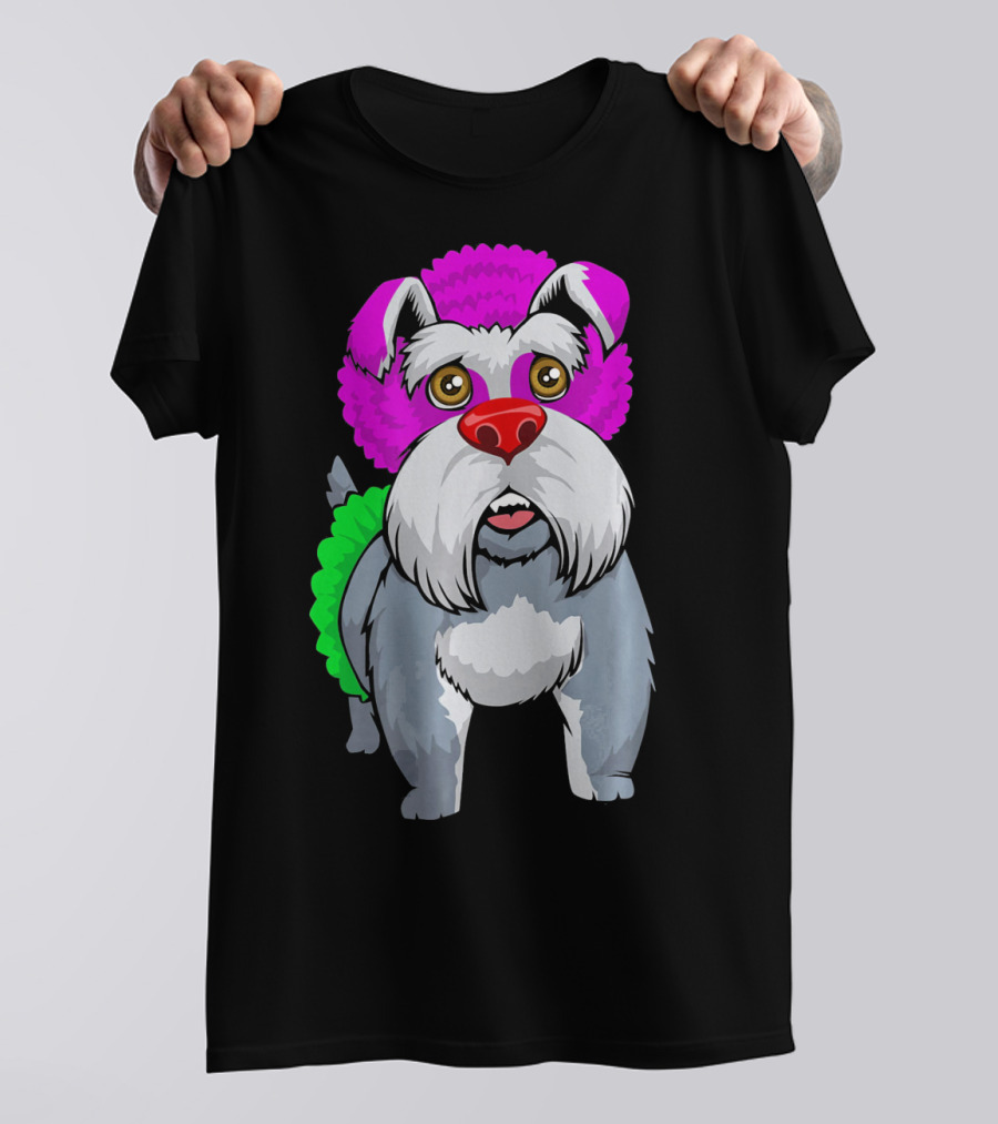 Cute Schnauzer Clown Mini Schna Dog With Colorful Costume T-Shirt