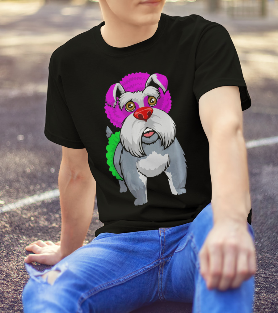 Cute Schnauzer Clown Mini Schna Dog With Colorful Costume T-Shirt