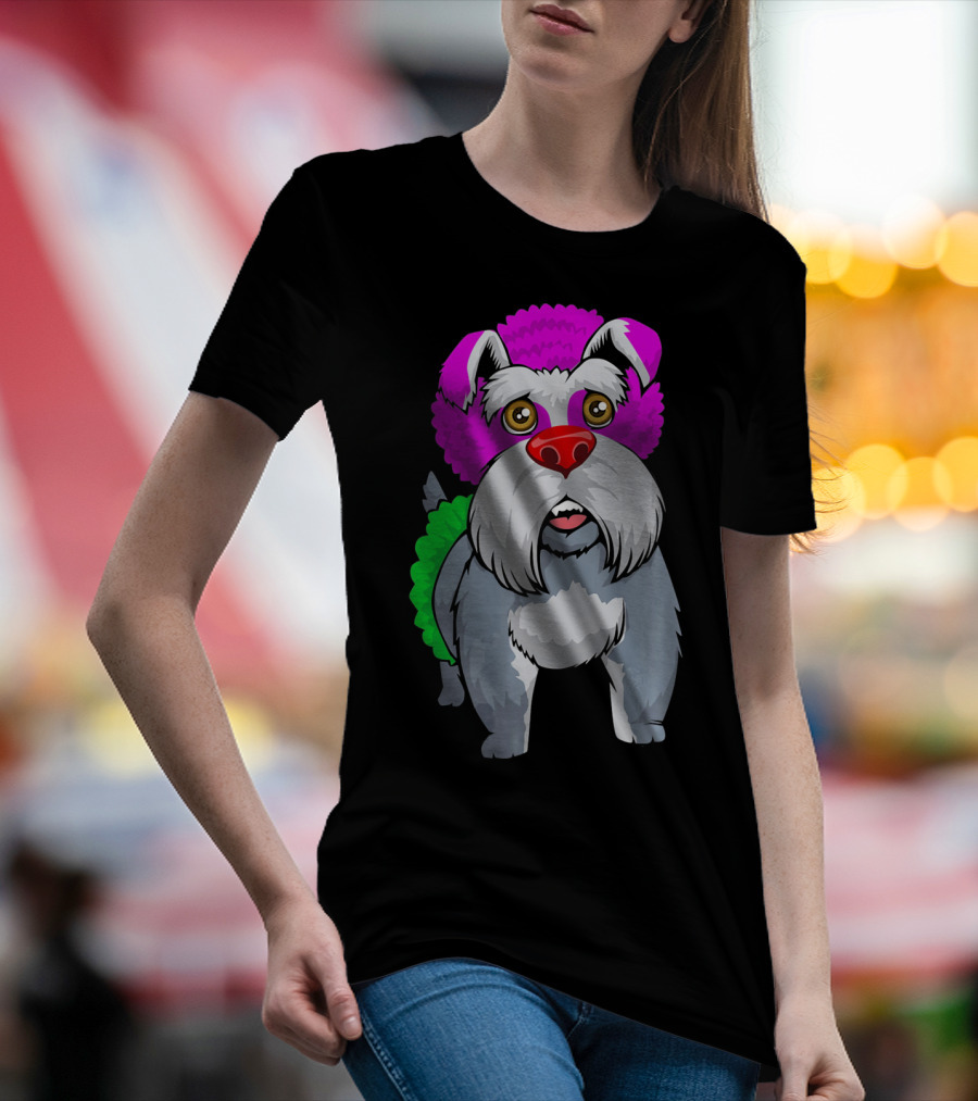 Cute Schnauzer Clown Mini Schna Dog With Colorful Costume T-Shirt