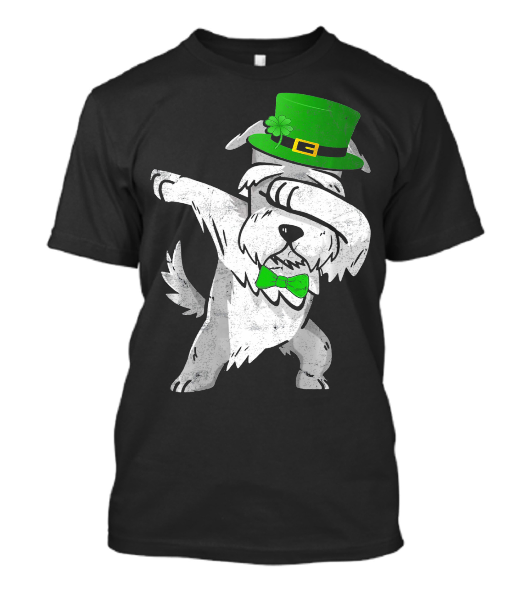 Dabbing Funny Schnauzer Irish St. Patrick's Day Hat And Bow Tie T-Shirt
