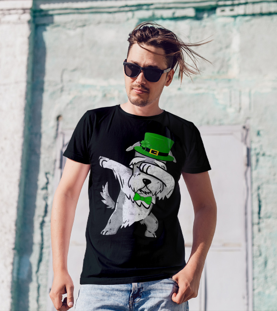 Dabbing Funny Schnauzer Irish St. Patrick's Day Hat And Bow Tie T-Shirt