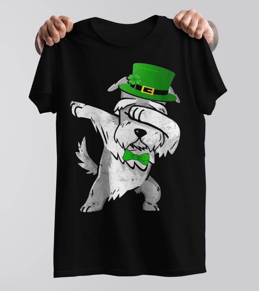 Dabbing Funny Schnauzer Irish St. Patrick's Day Hat And Bow Tie T-Shirt