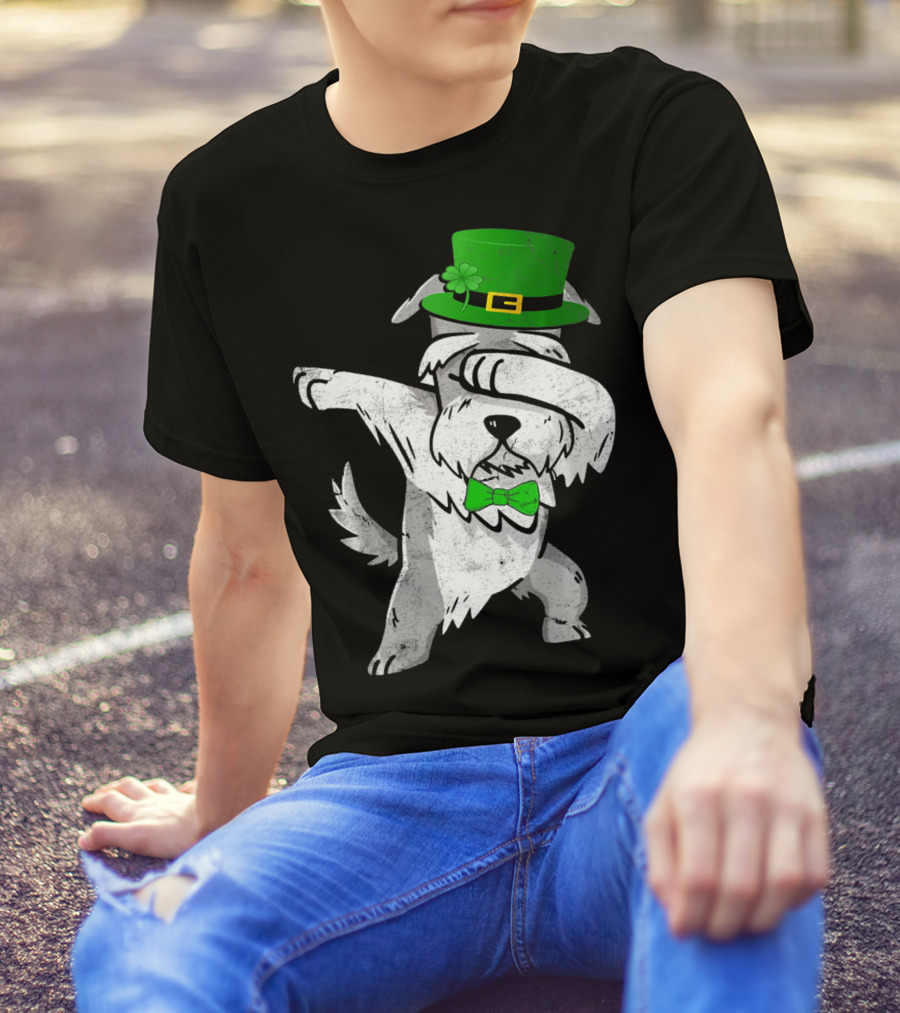 Dabbing Funny Schnauzer Irish St. Patrick's Day Hat And Bow Tie T-Shirt