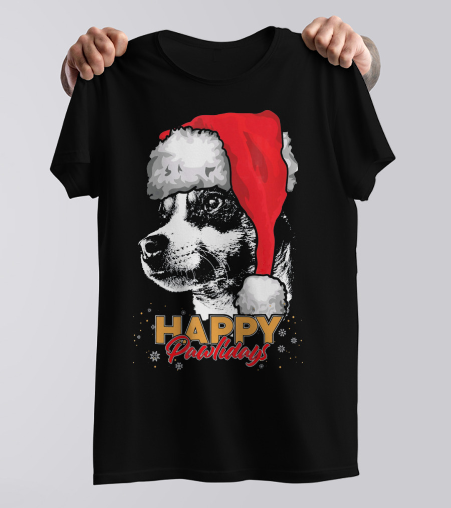 Happy Pawlidays Funny Christmas Rat Terrier Christmas Hat T-Shirt