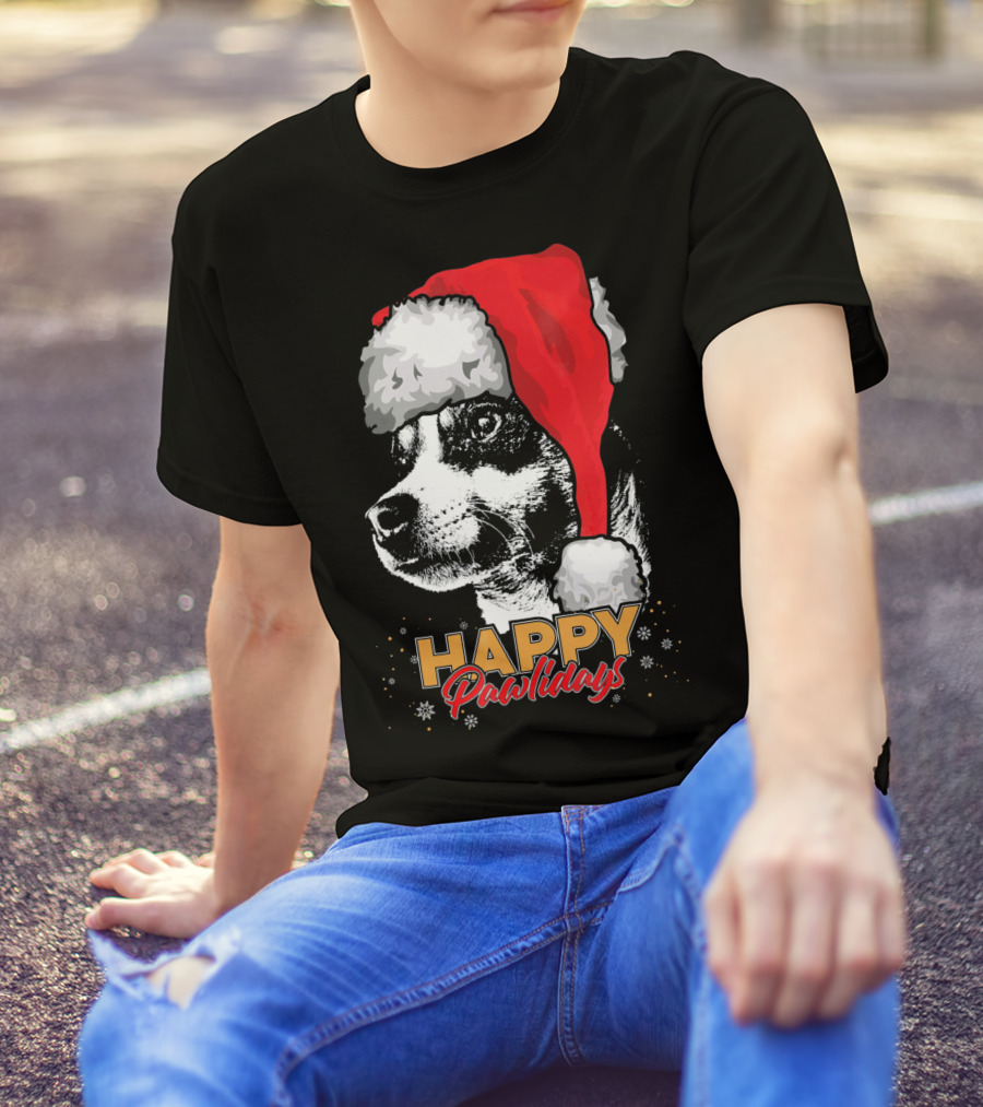 Happy Pawlidays Funny Christmas Rat Terrier Christmas Hat T-Shirt
