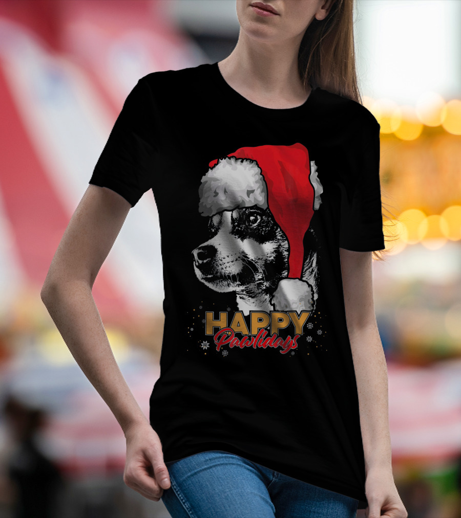Happy Pawlidays Funny Christmas Rat Terrier Christmas Hat T-Shirt