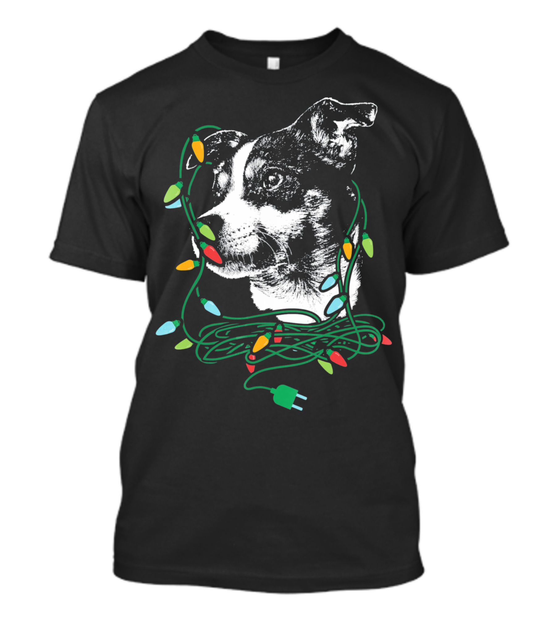 Christmas Lights Rat Terrier Portrait With Festive Holiday Decorations T-Shirt