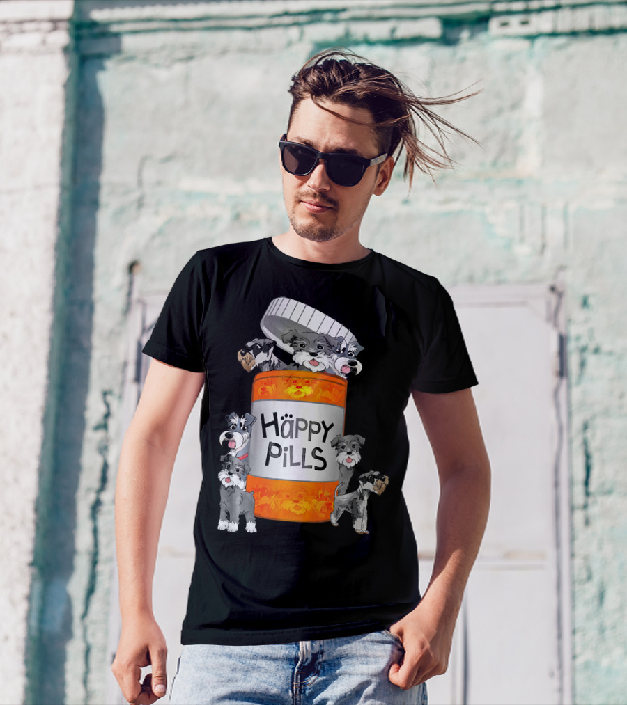 Happy Pills Schnauzer Bottle With Dogs T-Shirt