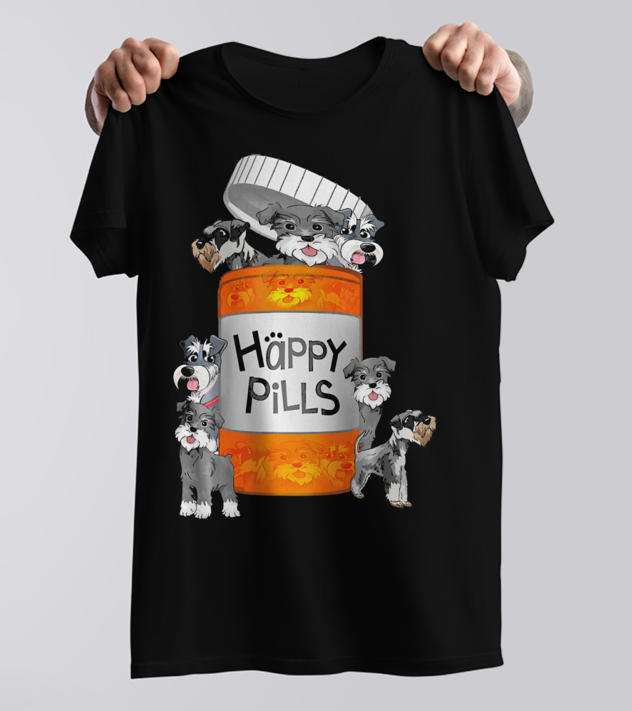 Happy Pills Schnauzer Bottle With Dogs T-Shirt