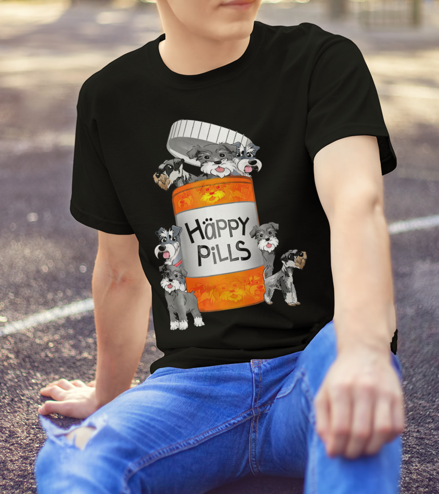 Happy Pills Schnauzer Bottle With Dogs T-Shirt