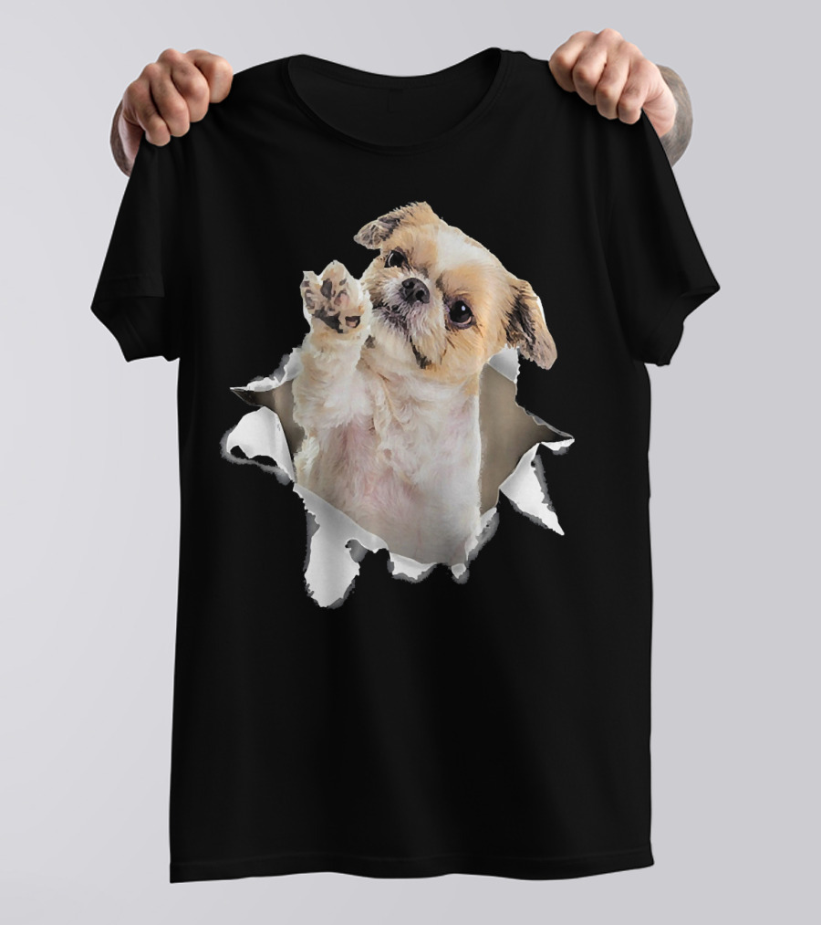 Lhasa Apso Torn Inside Hole Dog Mid Pawing Out T-Shirt