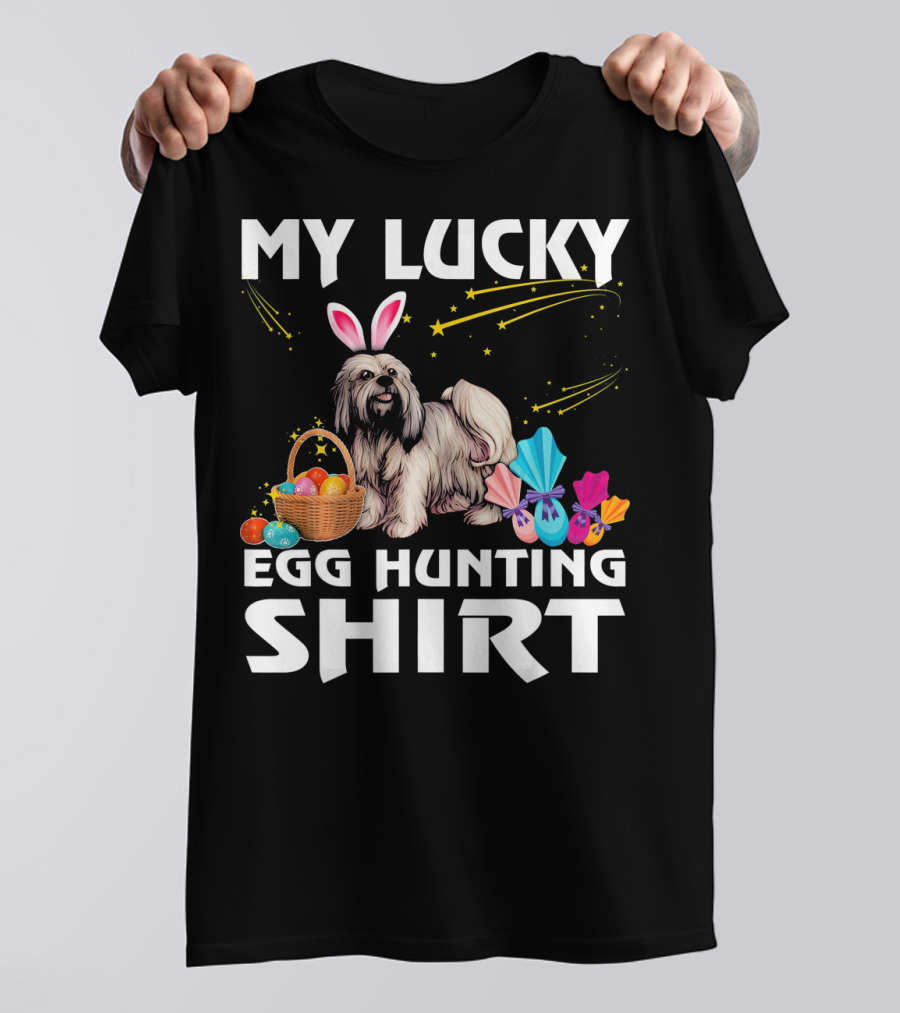 My Lucky Egg Hunting Shirt Lhasa Apso Dog Bunny Happy Easter T-Shirt