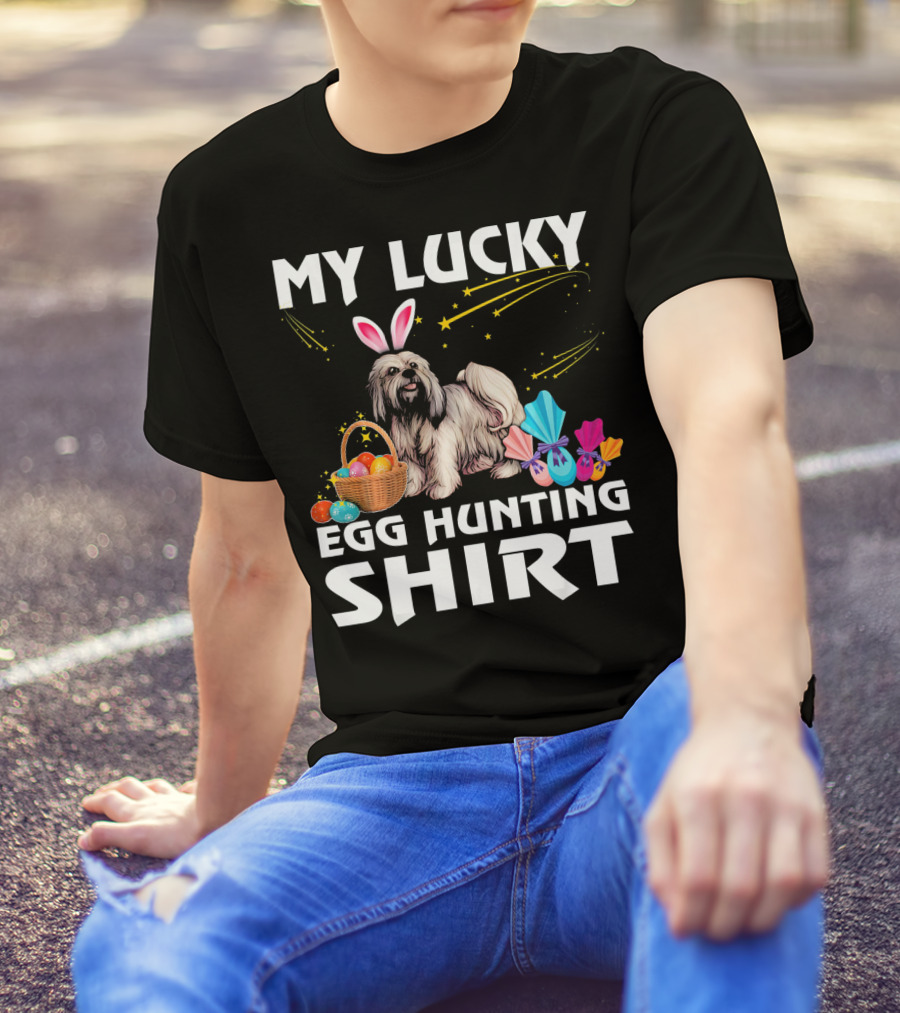 My Lucky Egg Hunting Shirt Lhasa Apso Dog Bunny Happy Easter T-Shirt