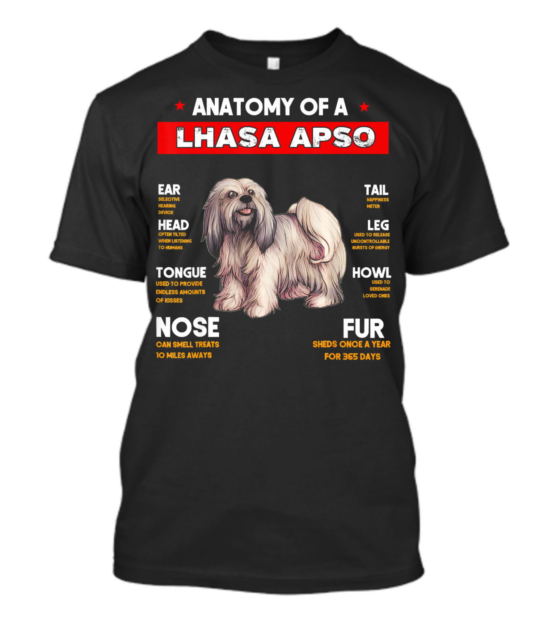 ANATOMY OF A LHASA APSO EAR HEAD TONGUE NOSE FUR TAIL LEG HOWL T-Shirt