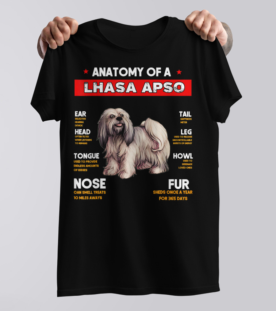 ANATOMY OF A LHASA APSO EAR HEAD TONGUE NOSE FUR TAIL LEG HOWL T-Shirt
