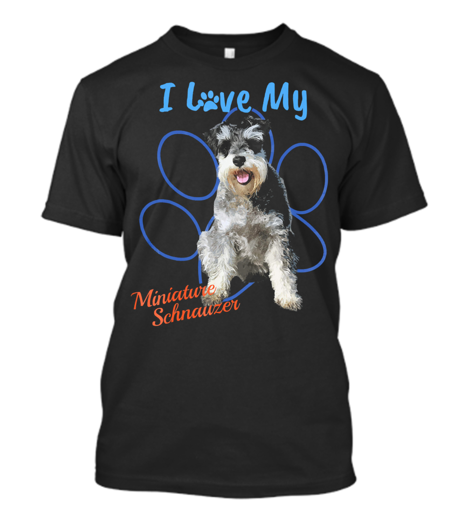 I Love My Miniature Schnauzer Paw Print Background T-Shirt
