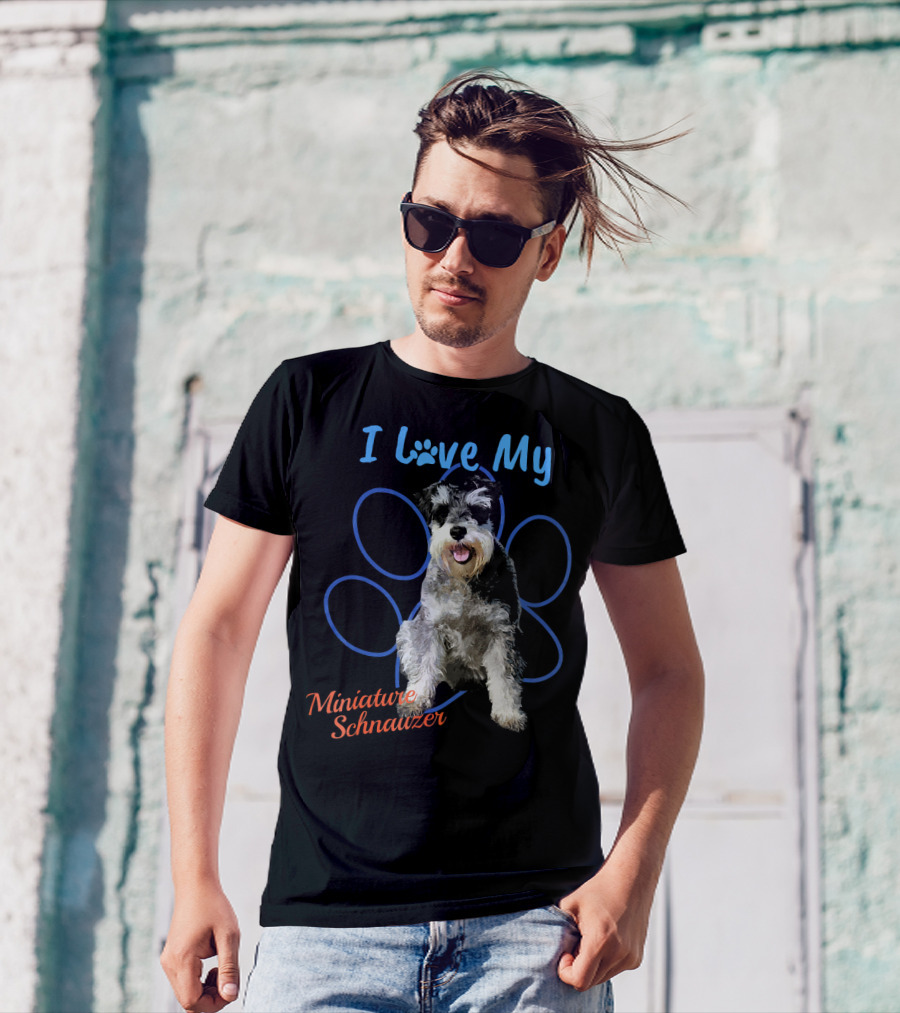 I Love My Miniature Schnauzer Paw Print Background T-Shirt