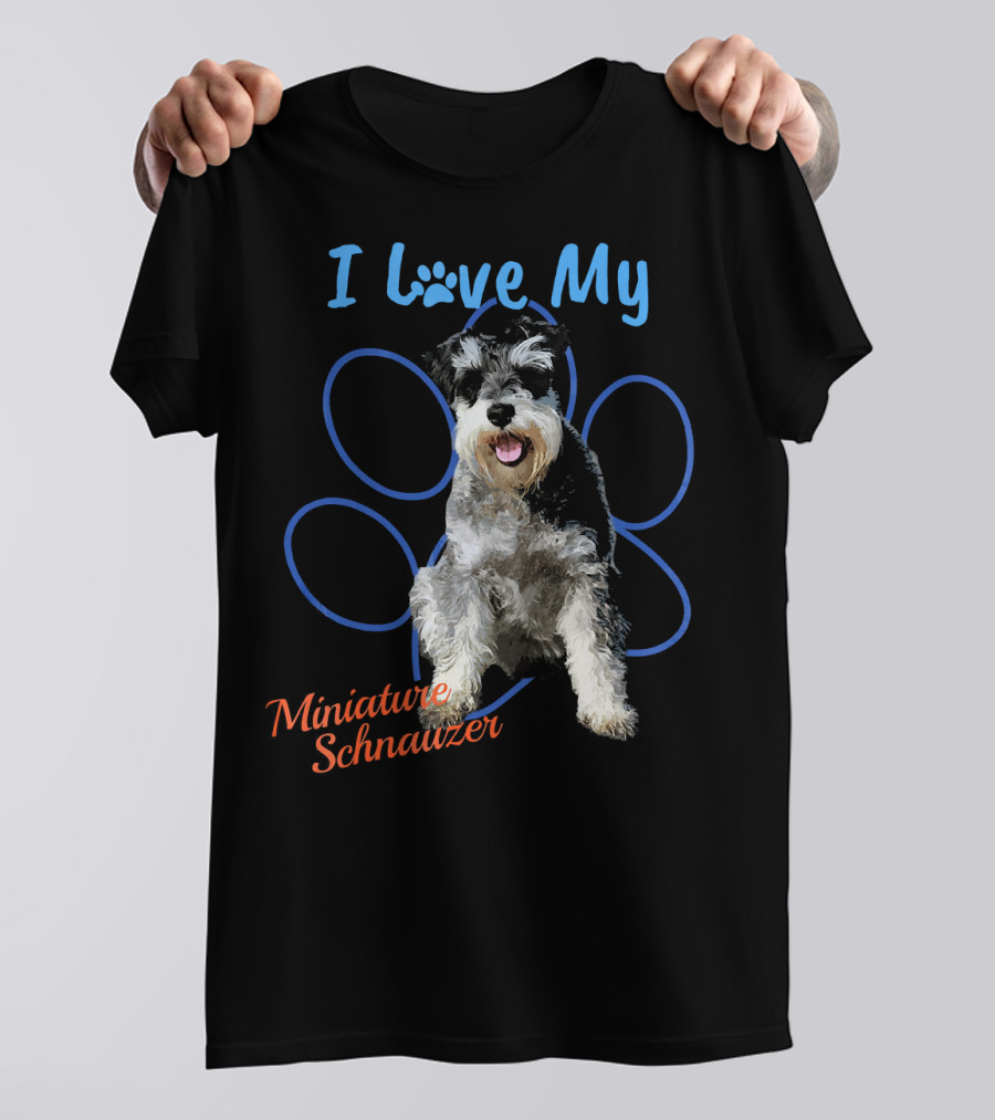 I Love My Miniature Schnauzer Paw Print Background T-Shirt