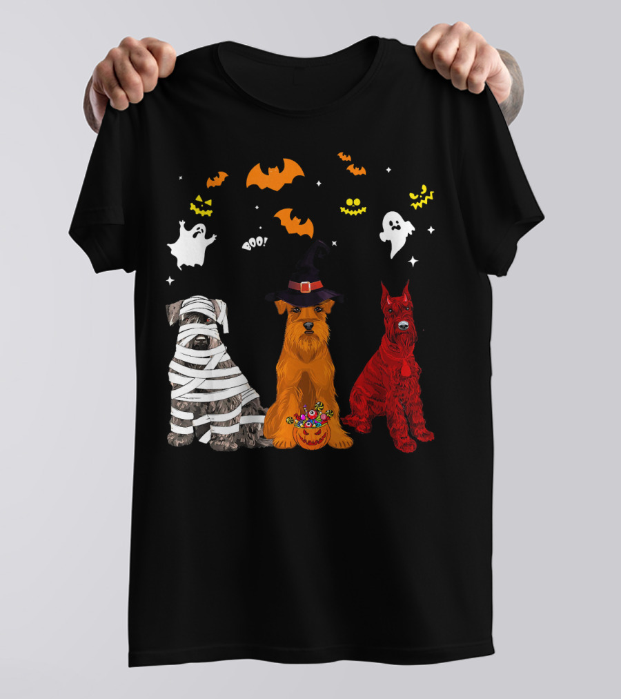 Halloween Schnauzer Dogs Lovers Mummy Witch Ghosts Bats T-Shirt