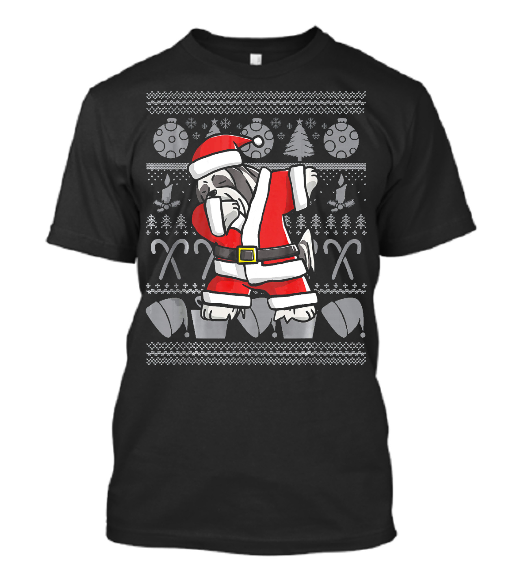 Santa Claus Dabbing Lhasa Apso Dab Dance Funny Christmas Dog T-Shirt