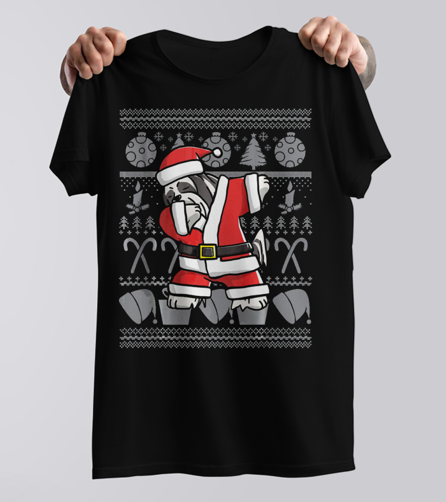Santa Claus Dabbing Lhasa Apso Dab Dance Funny Christmas Dog T-Shirt