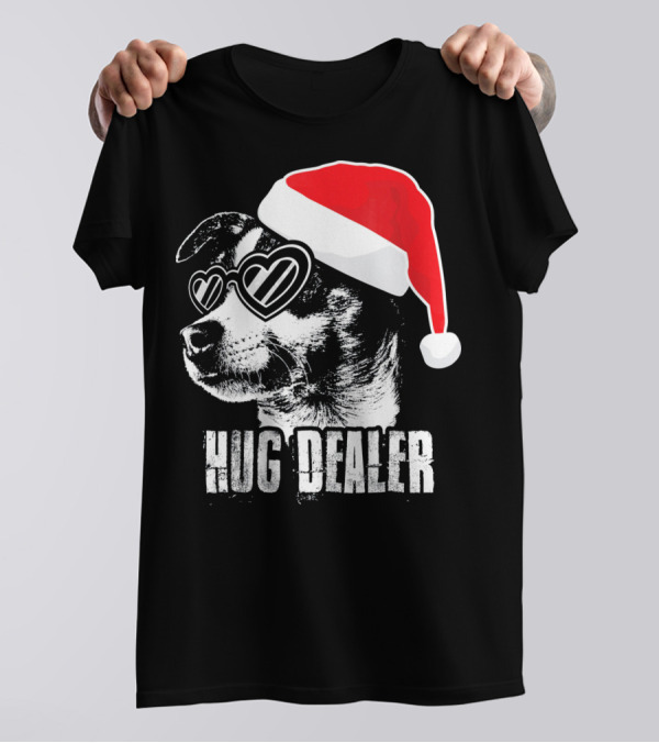Hug Dealer Rat Terrier Santa Hat Heart Glasses T-Shirt