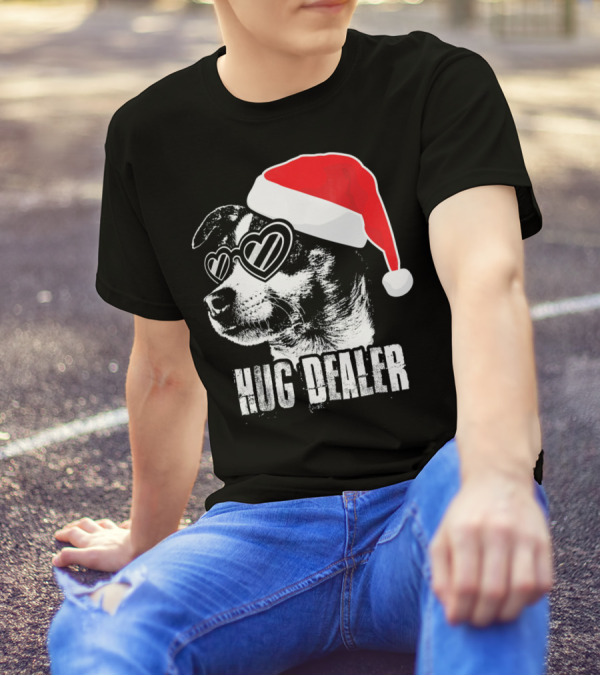 Hug Dealer Rat Terrier Santa Hat Heart Glasses T-Shirt