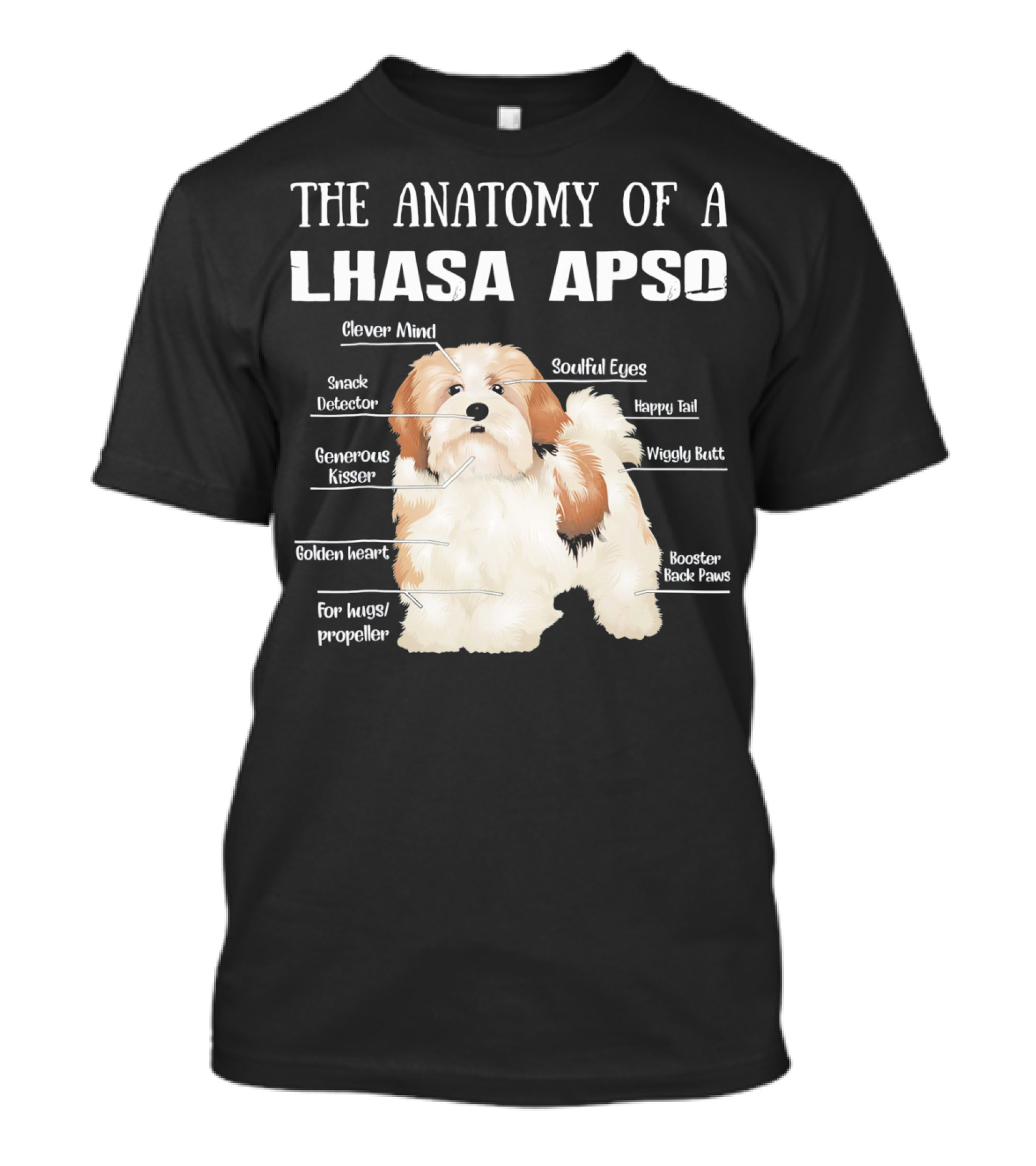 The Anatomy Of A Lhasa Apso Clever Mind Snack Detector Generous Kisser Golden Heart Soulful Eyes Happy Tail Wiggly Butt Booster Back Paws Hugs Propeller T-Shirt