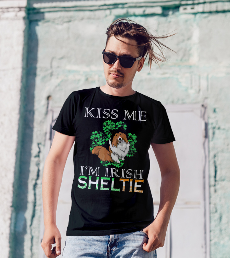 Kiss Me I'm Irish Sheltie Shamrock Dog T-Shirt
