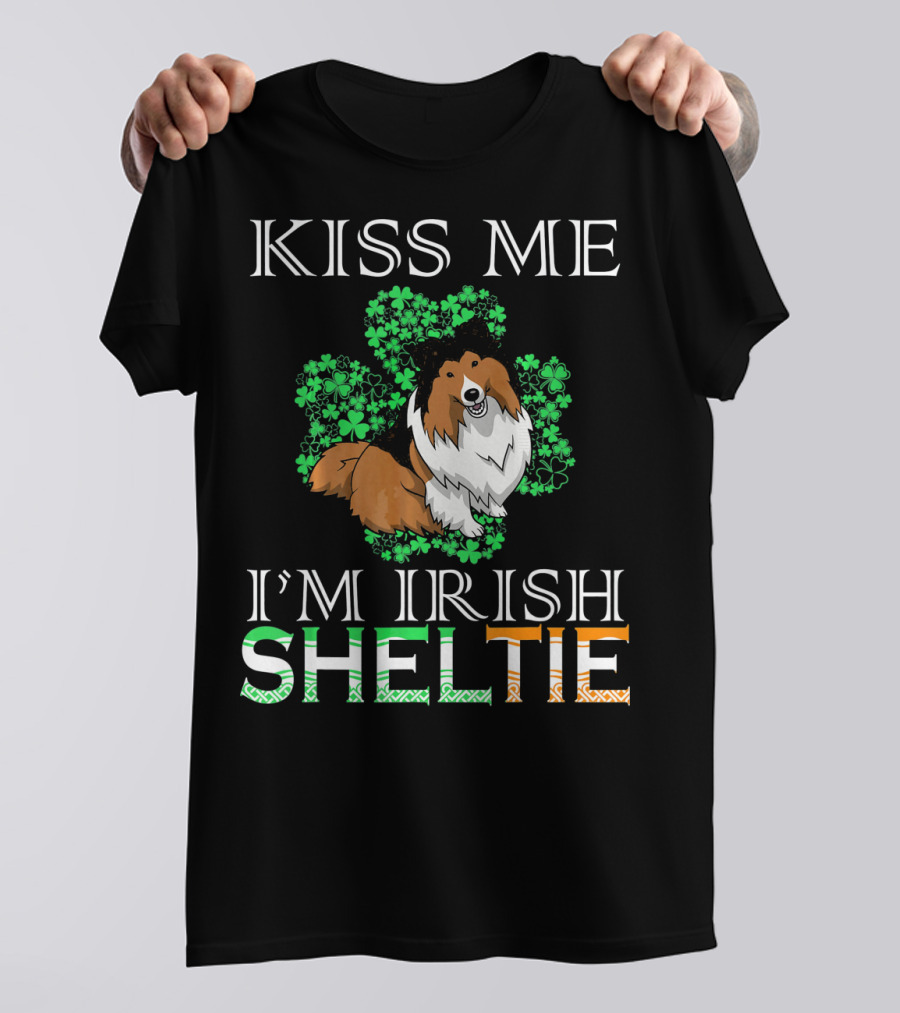 Kiss Me I'm Irish Sheltie Shamrock Dog T-Shirt