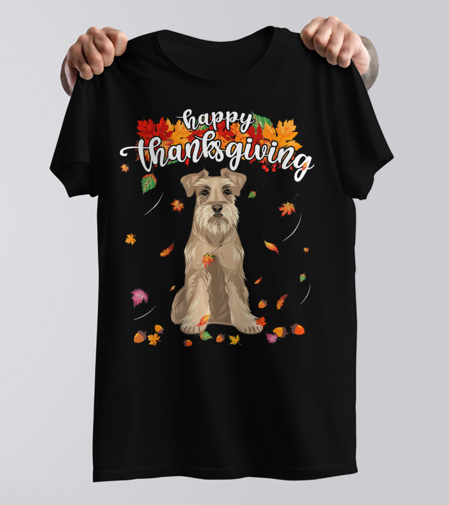 Happy Thanksgiving Cute Schnauzer Autumn Leaves T-Shirt