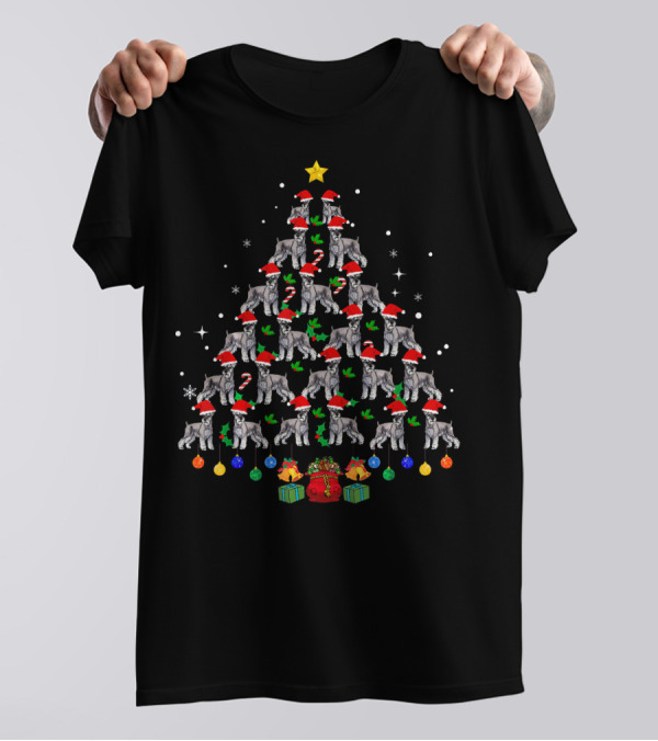 Funny Miniature Schnauzer Christmas Tree Santa Hat Ornaments Snowflakes Gifts T-Shirt