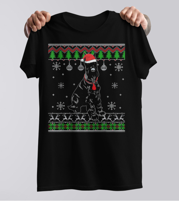 Giant Schnauzer Christmas Cool Santa Ugly Sweater Pattern Snowflakes T-Shirt