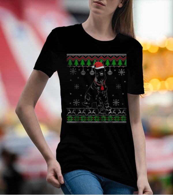 Giant Schnauzer Christmas Cool Santa Ugly Sweater Pattern Snowflakes T-Shirt