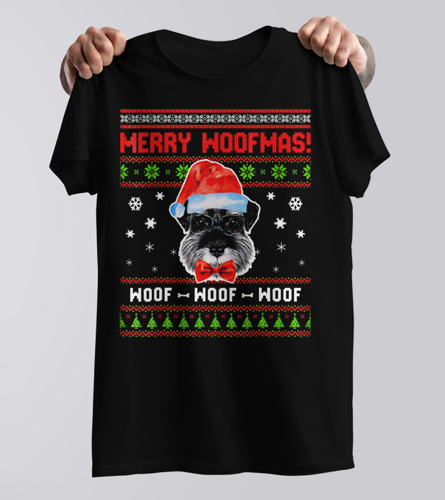 Merry Woofmas Giant Schnauzer Dog Santa Hat Christmas T-Shirt