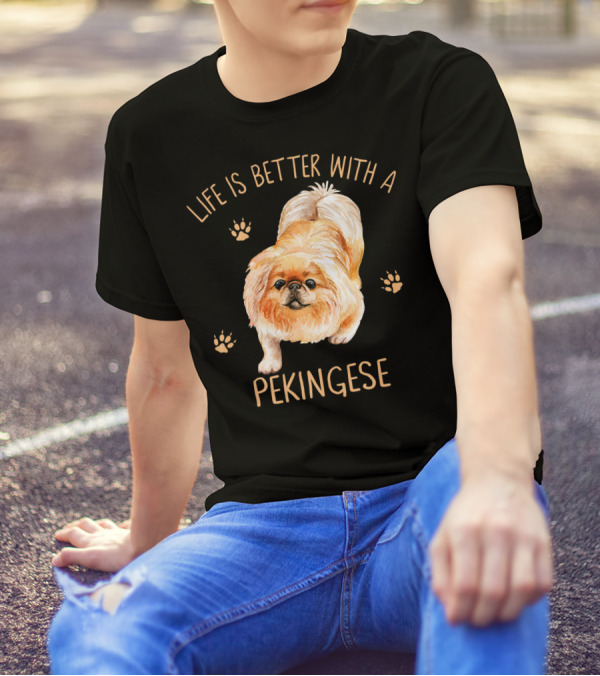 Life Is Better With A Pekingese Cute Dog Paw Prints T-Shirt