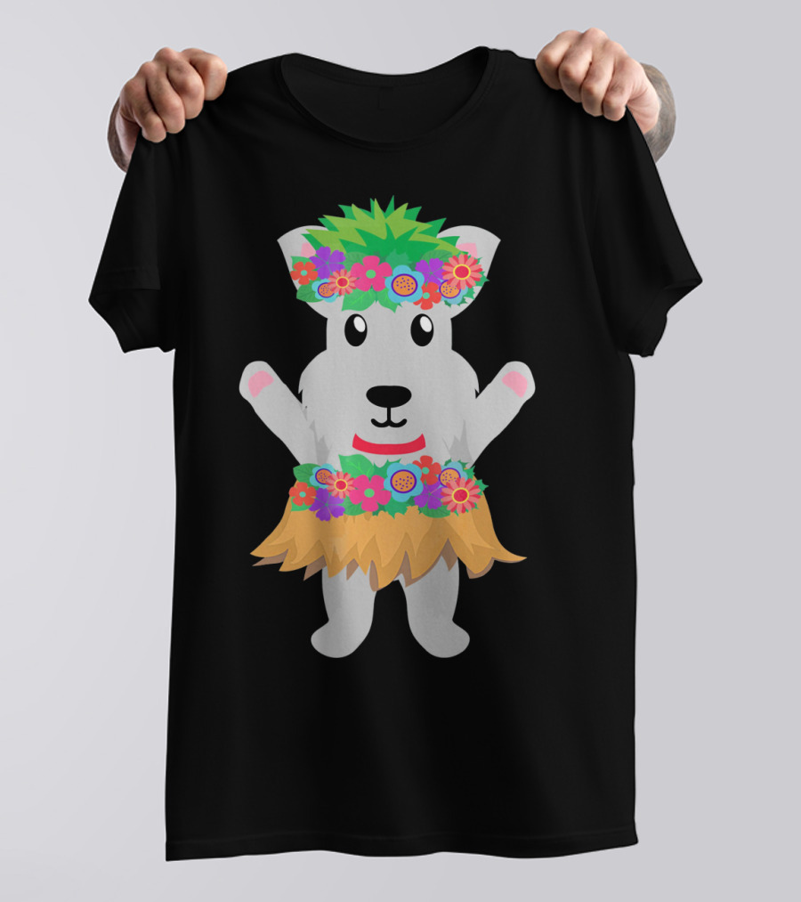 Funny Hawaiian Hula Dance Schnauzer With Floral Lei And Grass Skirt T-Shirt