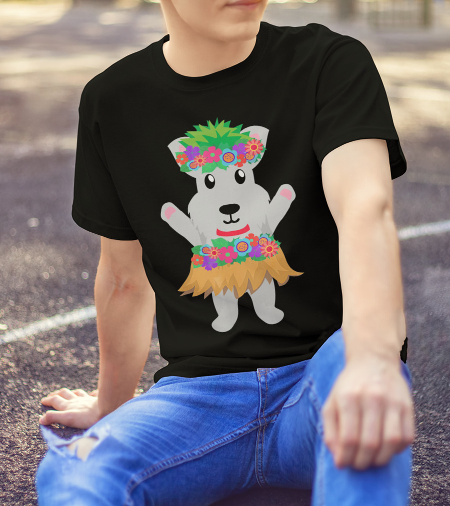 Funny Hawaiian Hula Dance Schnauzer With Floral Lei And Grass Skirt T-Shirt