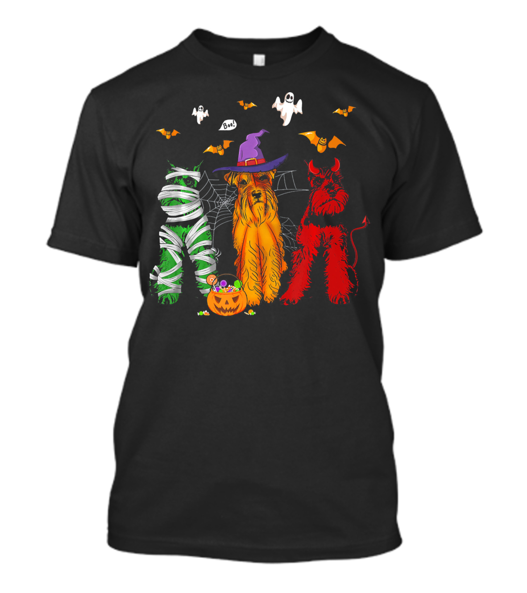 Halloween Schnauzer Trio Mummy Witch Devil T-Shirt