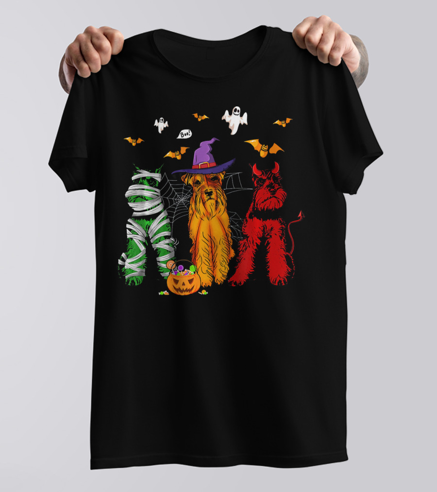 Halloween Schnauzer Trio Mummy Witch Devil T-Shirt